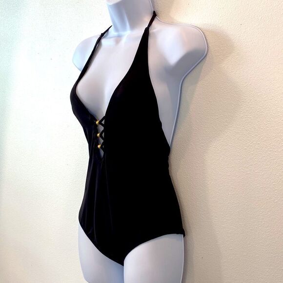 Trina Turk Algiers V-Plunge Embellished One- Piece Black Swimsuit TT0722 - Picture 5 of 16